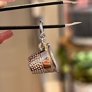 Monet Vintage Thimble Charm Silver Tone Sewing Charm Bracelet Pendant